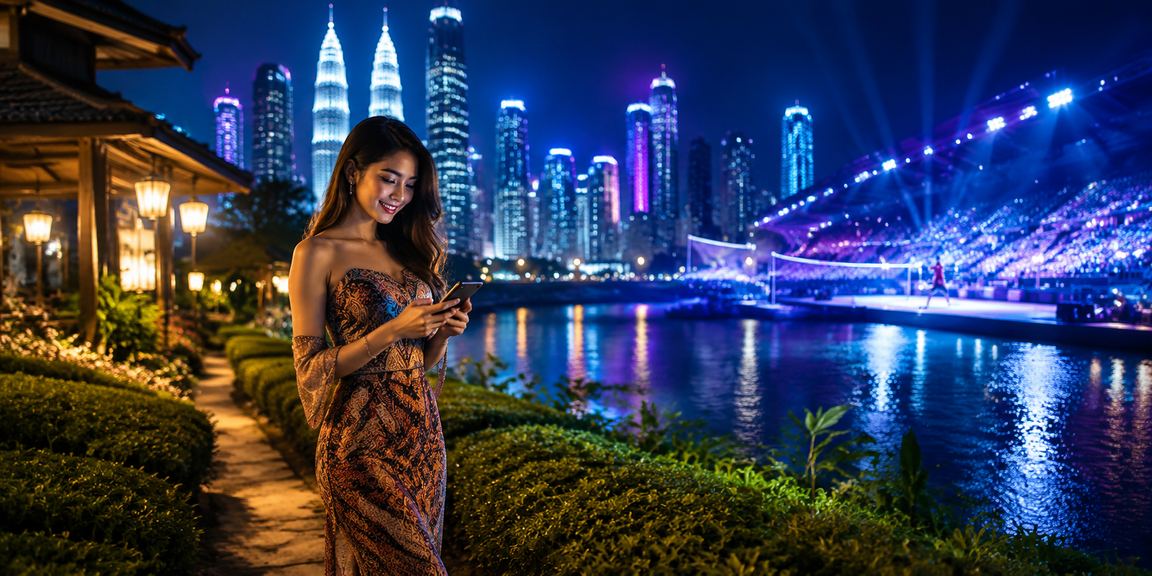 Pengguna Malaysia mengakses promosi mrt3 di telefon pintar dengan paparan batik